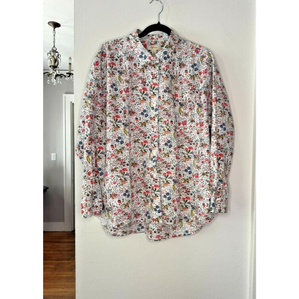 Style & Co Button Front Shirt 100% Cotton Floral Print Long Sleeve Plus 2x